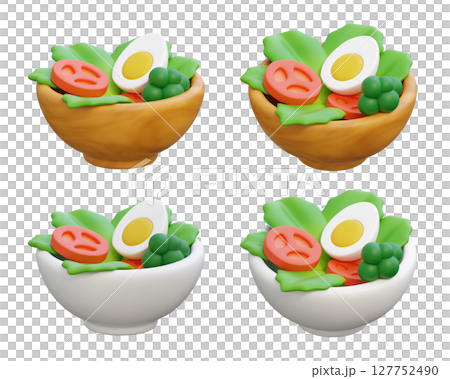 3D Cartoon Salad in a Wooden and White Bowl 127752490