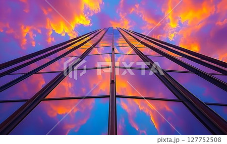 A Stunning Reflection of Colors on a Modern Skyscraper 127752508