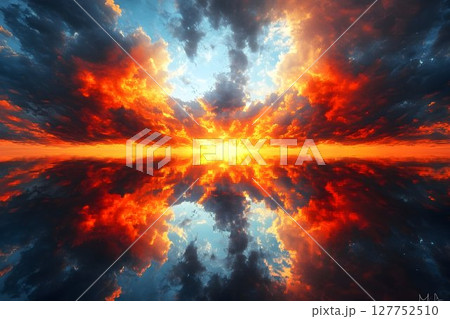 Stunning Sunset Reflection Over a Tranquil Water Surface 127752510