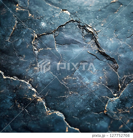 Dark Blue Texture with Golden Cracks Mimicking Broken Stone. Generative AI 127752708
