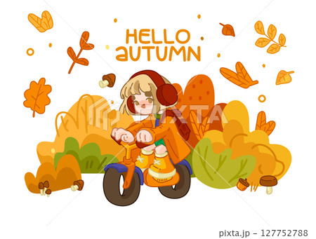 Autumn Girl Riding Balance Bike Autumn Girl Riding Balance Bike 127752788