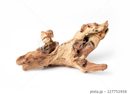 Dry driftwood isolated on white background, natural decorative element for aquariums or interior design. Dry driftwood isolated on white background, natural decorative element for aquariums or interior design. 127752938