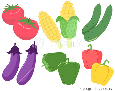 夏野菜イラストセット トマト とうもろこし きゅうり なす ピーマン パプリカ ベクターイラスト 夏野菜イラストセット トマト とうもろこし きゅうり なす ピーマン パプリカ ベクターイラスト 127753045