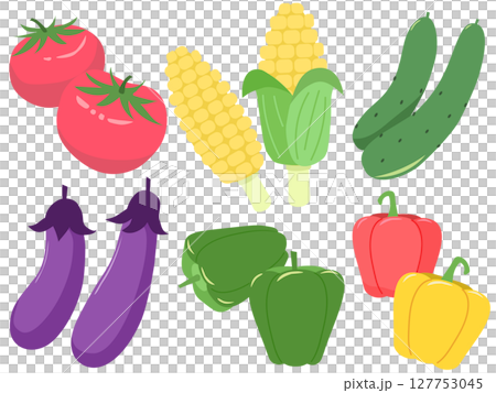 夏季蔬菜插圖集:番茄、玉米、黃瓜、茄子、胡椒、辣椒粉、向量插圖 夏季蔬菜插圖集:番茄、玉米、黃瓜、茄子、胡椒、辣椒粉、向量插圖 127753045