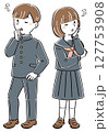 悩んだり考えたりする制服姿の男女の学生のイラスト　全身 127753908