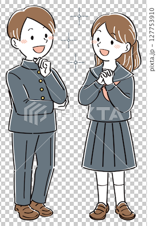 Illustration of male and female students in uniform talking about their dreams and aspirations, full body Illustration of male and female students in uniform talking about their dreams and aspirations, full body 127753910