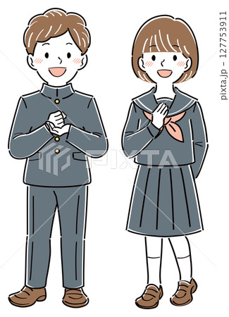 解決策に納得する制服姿の男女の学生のイラスト　全身 127753911