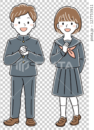 解決策に納得する制服姿の男女の学生のイラスト　全身 127753911