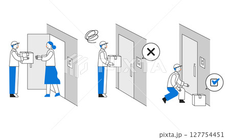 置き配で配達する配送業のテーマイラスト　置き配 127754451