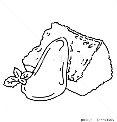 おしゃれカフェのシフォンケーキのシンプル線画イラスト おしゃれカフェのシフォンケーキのシンプル線画イラスト 127754505