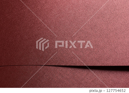 Chic paper closeup. Monochrome red and marsala surface with metallic gloss, geometric overlap, 127754652