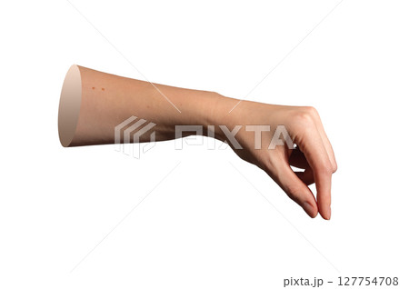 Hand holding fingers pinching tiny invisible item in closeup side view. showing precise measurement Hand holding fingers pinching tiny invisible item in closeup side view. showing precise measurement 127754708