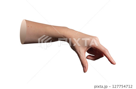 Hand holding gesture with thumb and forefinger pinching invisible large object. Female hand showing Hand holding gesture with thumb and forefinger pinching invisible large object. Female hand showing 127754712