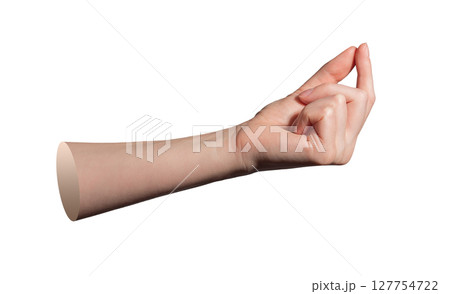 Hand holding tiny object between thumb and forefinger in closeup pinch gesture showing small item Hand holding tiny object between thumb and forefinger in closeup pinch gesture showing small item 127754722