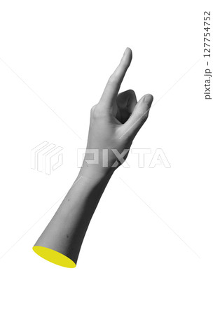 Index finger pointing upward in straight gesture with clean wrist and arm. Close up of female hand 127754752