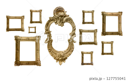 Antique golden frame with ornate Victorian design. Vintage border, royal style, perfect for art or 127755041