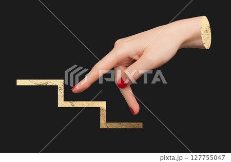 Business success concept, with a golden staircase symbolizing growth, achievement, and progress. Business success concept, with a golden staircase symbolizing growth, achievement, and progress. 127755047