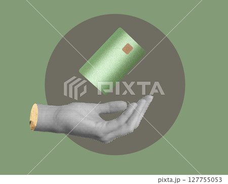 Finance and banking concept, showcasing a woman holding a credit card for secure payment and Finance and banking concept, showcasing a woman holding a credit card for secure payment and 127755053