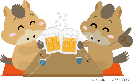 馬たちの乾杯!新年会・宴会を楽しむイラスト(午年) 馬たちの乾杯!新年会・宴会を楽しむイラスト(午年) 127755587