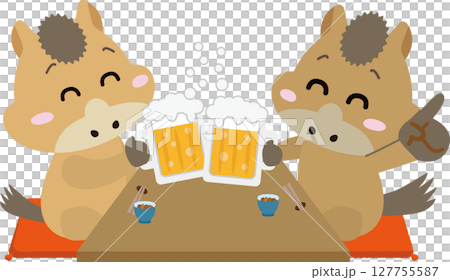 馬たちの乾杯!新年会・宴会を楽しむイラスト(午年) 馬たちの乾杯!新年会・宴会を楽しむイラスト(午年) 127755587