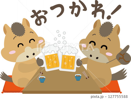 馬たちの乾杯!新年会・宴会を楽しむイラスト(午年) 馬たちの乾杯!新年会・宴会を楽しむイラスト(午年) 127755588
