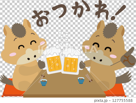 馬たちの乾杯!新年会・宴会を楽しむイラスト(午年) 馬たちの乾杯!新年会・宴会を楽しむイラスト(午年) 127755588