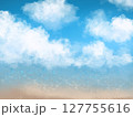 青空と海と白い雲の夏イメージの手描き背景イラスト　横 127755616