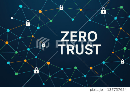 Zero trust concept with connected network nodes and secure lock icons symbolizing protection and safety in digital communication and data exchange 127757624