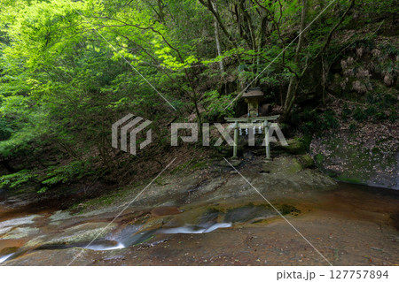 龍鎮神社の鳥居と社（奈良県宇陀市） 127757894