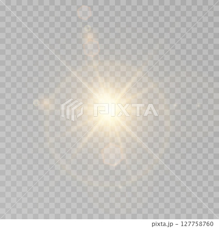 Golden star-sun light with glowing rays 127758760