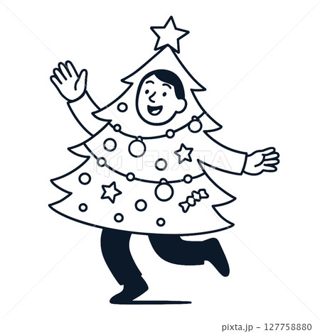 Cheerful person dressed as Christmas tree, spreading holiday joy and excitement 127758880