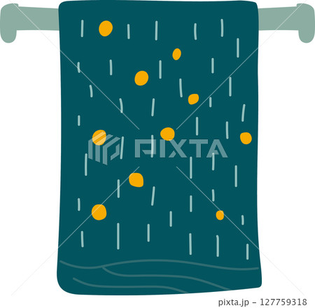 Wet towel on rack. Doodle art. 127759318