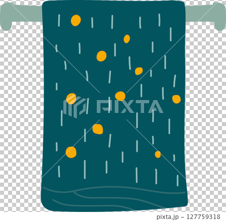 Wet towel on rack. Doodle art. 127759318