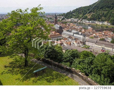 Aerial Town view panorama cityscape from Ancient Heidelberg medieval castle in Germany 127759638