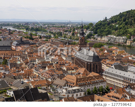 Aerial Town view panorama cityscape from Ancient Heidelberg medieval castle in Germany 127759642