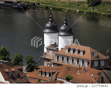 Aerial Town view panorama cityscape from Ancient Heidelberg medieval castle in Germany 127759643