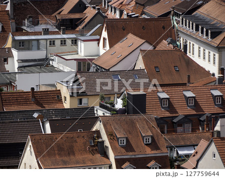 Aerial Town view panorama cityscape from Ancient Heidelberg medieval castle in Germany 127759644