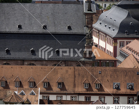 Aerial Town view panorama cityscape from Ancient Heidelberg medieval castle in Germany 127759645