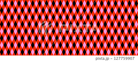 Seamless pattern with red, black, pink diamond rhombus shapes. Vector seamless texture for wallpaper, costumes, party decor. Drag to swatches panel to use. 127759907