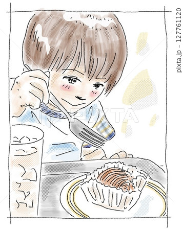 ケーキを食べる子供 ケーキを食べる子供 127761120