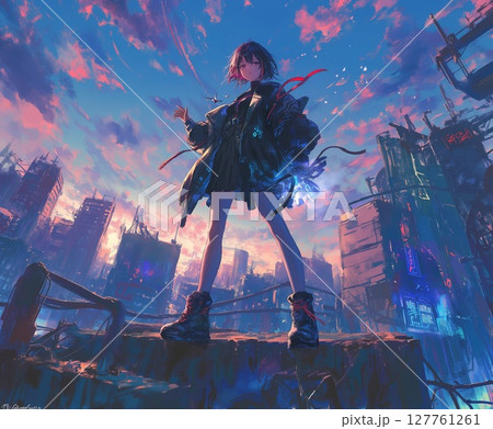 廃墟に立つ少女 127761261