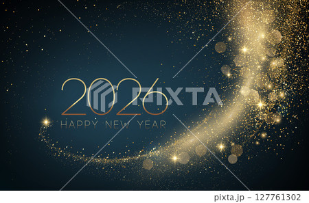2026 Merry Christmas and Happy New Year Abstract shiny color gold wave design element 127761302