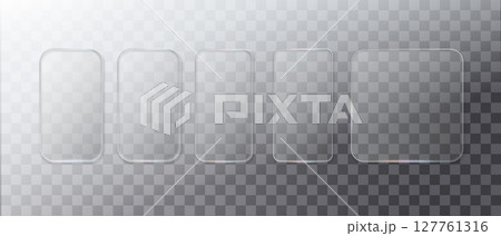 Glass frame isolated on transparent background. Vector Plastic screen display, Blank glass bar or panel for your design. UI UX Glass Screen of Mobile Smartphone Device. Glass frame isolated on transparent background. Vector Plastic screen display, Blank glass bar or panel for your design. UI UX Glass Screen of Mobile Smartphone Device. 127761316