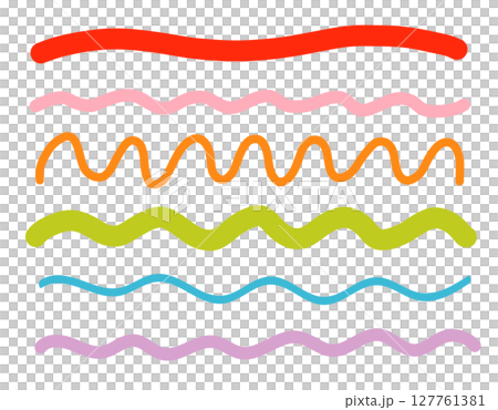 カラフルでポップな手描きのギザギザ線と曲線のセット 127761381