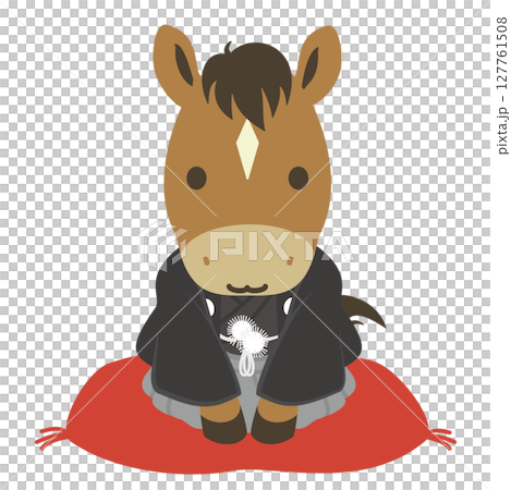 和服を着たかわいい馬のイラスト、午年の年賀状素材 127761508