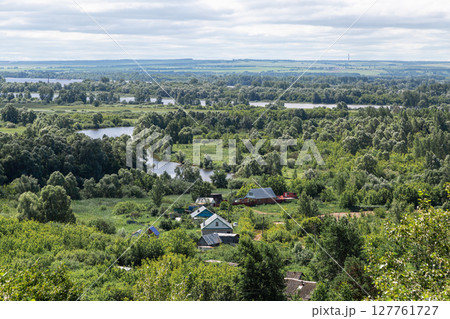 The tower of an ancient Bulgarian fortress on a high cliff on the banks of the Kama River, Elabuga, Tatarstan, Russian Federation 127761727