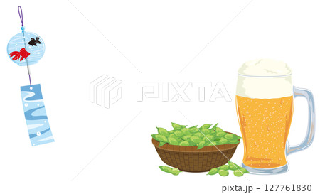 風鈴とビールと枝豆のベクターイラストテンプレート 127761830