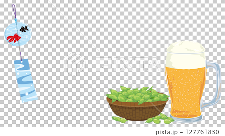 風鈴とビールと枝豆のベクターイラストテンプレート 127761830