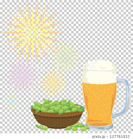Fireworks, beer and edamame vector illustration template 127761832