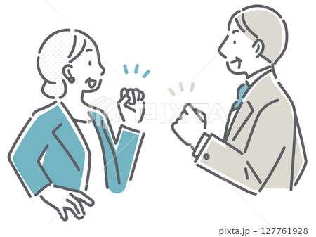 ポジティブに挑戦する40代、50代のビジネスパーソン　シンプルでお洒落な線画イラスト 127761928